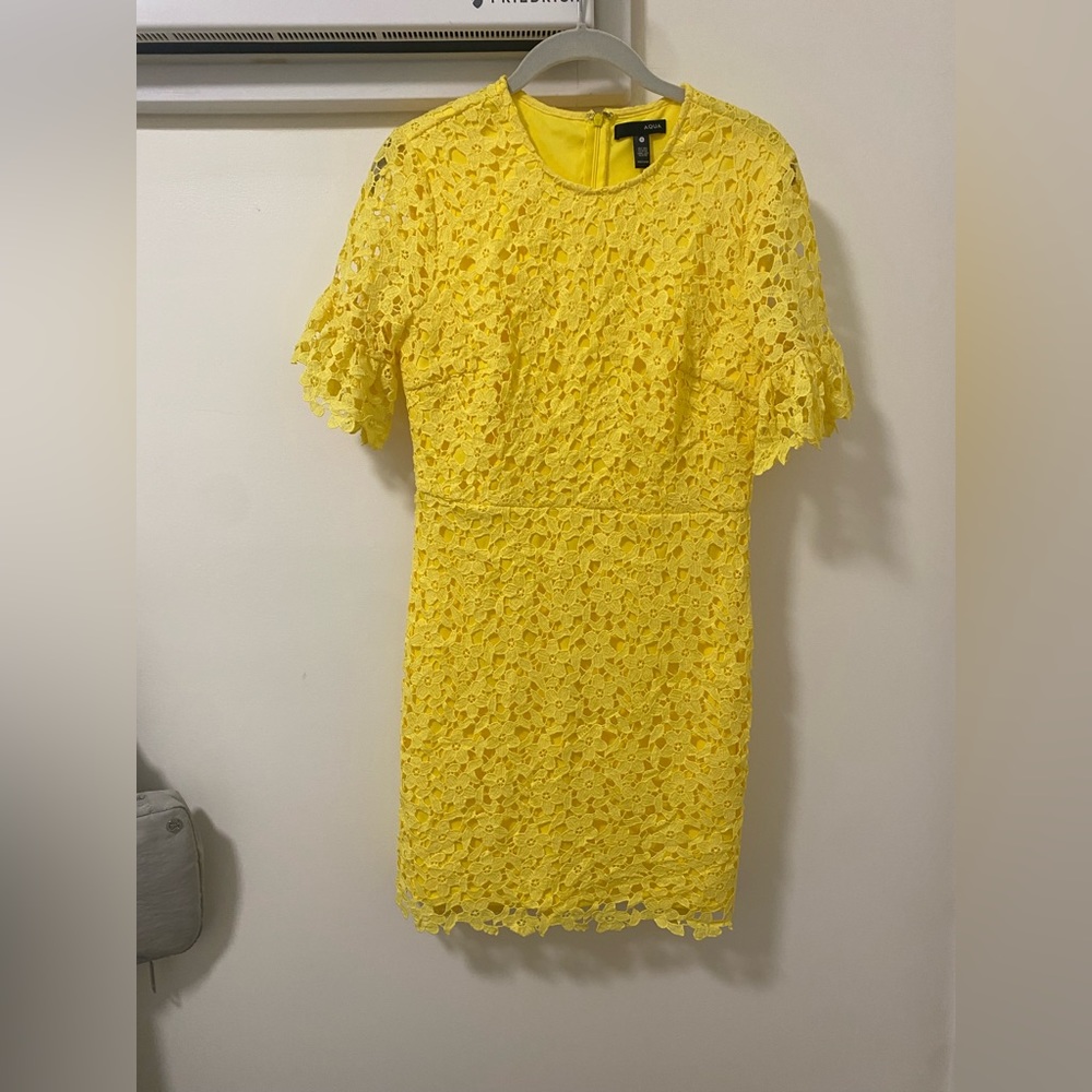 Aqua yellow lace short sleeve dress size S